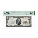 1929 Series $10 National Bank Note // Type 1 // The Exchange National Bank of Pittsburgh // PMG Certified About Uncirculated 55 EPQ