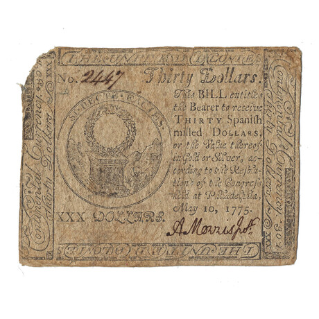 1775 Continental Currency $30 Banknote