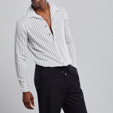 Striped Long Sleeve Shirt // Black + White (S)