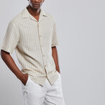 Striped Linen Oversize Shirt // Sand (L)