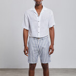 Marine Linen Bermuda Shorts // Blue + White (S)