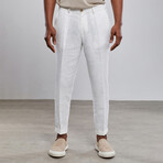 Deluxe Carrot Fit Chino Linen Pants // White (L)