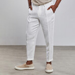 Deluxe Carrot Fit Chino Linen Pants // White (M)