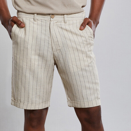 Striped Linen Bermuda Shorts // Sand (S)