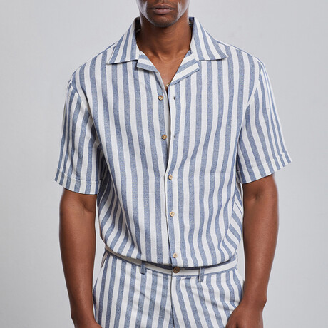 Marine Linen Oversize Shirt // Blue + White (2XL)