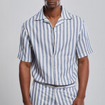 Marine Linen Oversize Shirt // Blue + White (2XL)