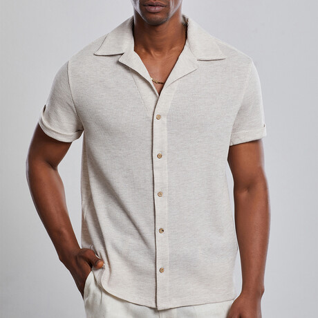 Waffle Slim Fit Short Sleeve Shirt // Beige (S)