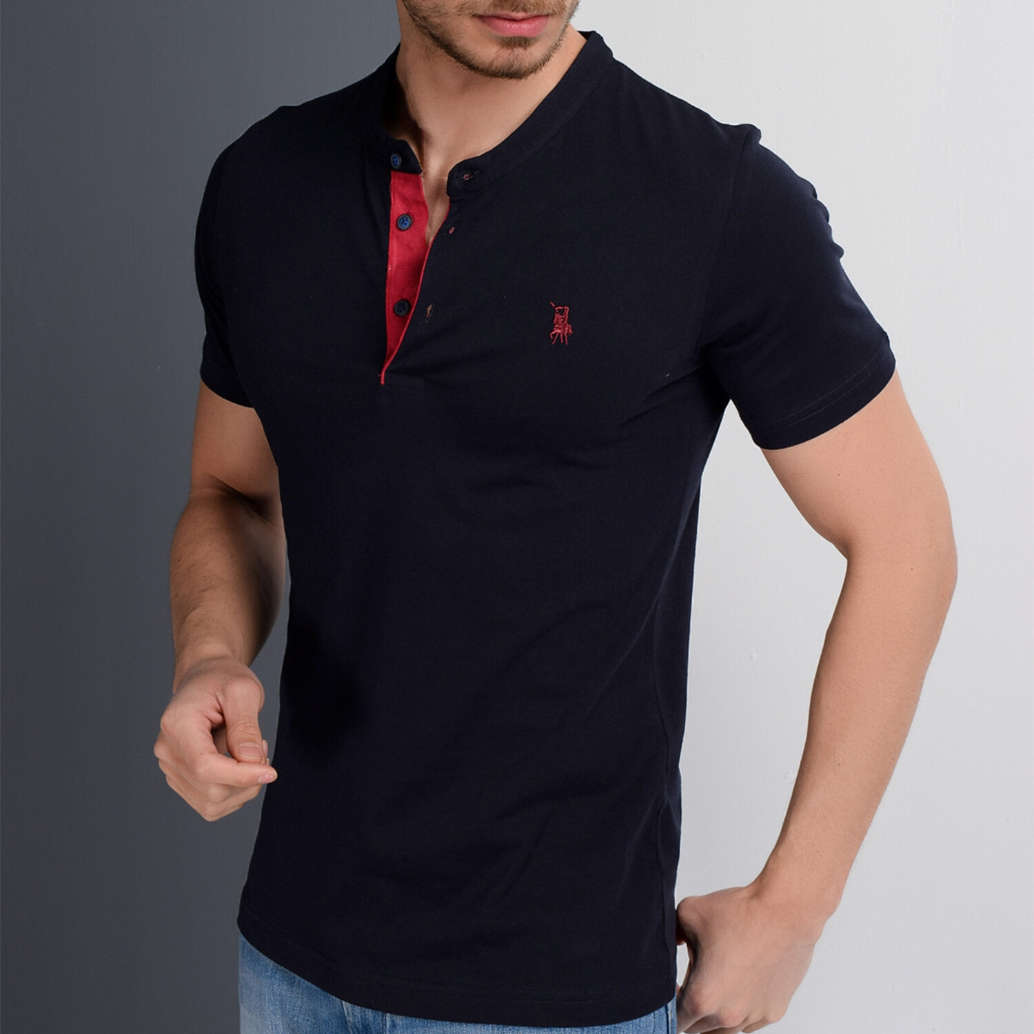 Christopher Collarless Polo // Dark Blue (Small) - Dewberry - Touch of ...