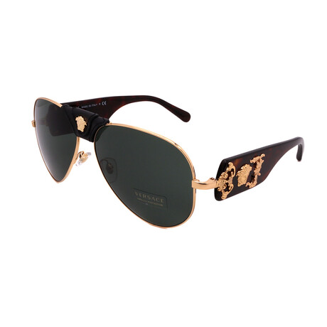 Versace // Unisex VE2150Q-100271 Sunglasses // Gold + Dark Green