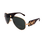 Versace // Unisex VE2150Q-100271 Pilot Sunglasses // Gold + Dark Green
