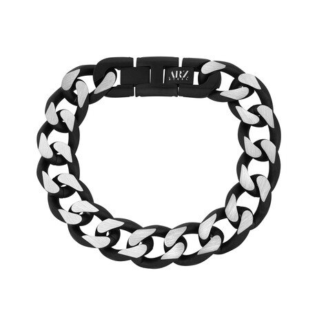 Cuban Link Bracelet // 15mm // Black + Steel (Medium)