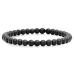Lava + Leather + Stainless Steel Bracelets // Set of 3 // Black + Metallic