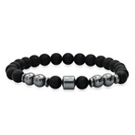 Stainless Steel + Beaded Bracelets // Set of 2 // Black + Metallic