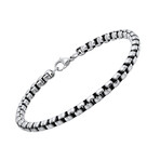 Stainless Steel + Leather Bracelets // Set of 2 // Black + Metallic