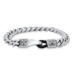 Stainless Steel Cuban Link Bracelet + Leather Clasp // Metallic