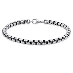 Stainless Steel + Leather Bracelets // Set of 2 // Black + Metallic