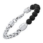 Stainless Steel Wheat Link Chain + Lava Beads Bracelet // Metallic + Black