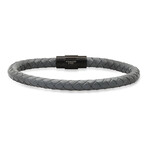 Lava + Leather + Stainless Steel Bracelets // Set of 3 // Black + Metallic