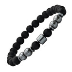 Stainless Steel + Beaded Bracelets // Set of 2 // Black + Metallic