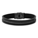 Stainless Steel + Leather Bracelets // Set of 2 // Black + Metallic