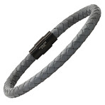 Lava + Leather + Stainless Steel Bracelets // Set of 3 // Black + Metallic