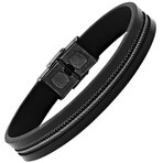 Stainless Steel + Leather Bracelets // Set of 2 // Black + Metallic