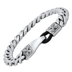 Stainless Steel Cuban Link Bracelet + Leather Clasp // Metallic