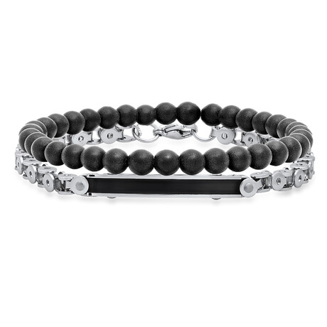 Lava + Stainless Steel Bracelets // Set of 2 // Black + Metallic