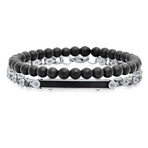 Lava + Stainless Steel Bracelets // Set of 2 // Black + Metallic