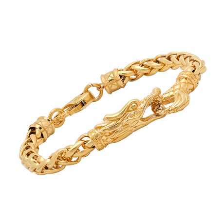 Stainless Steel Dragon Link Bracelet // 18K Gold Plated