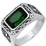 Stainless Steel + Simulated Diamonds Ring // Metallic + Black + Green (Size 9)