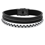 Stainless Steel + Leather Bracelets // Set of 2 // Black + Metallic