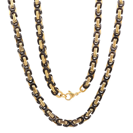 Stainless Steel Byzantine Chain Necklace (18K Gold + Rose Gold Plated)