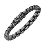 Oxidized Stainless Steel Round Box Chain Bracelet // Metallic