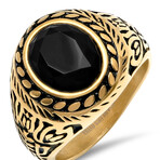 Stainless Steel Floral Accented Ring // 18K Gold Plated (Size 9)