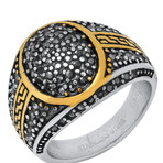 Stainless Steel + CZ + Greek Key Accent Ring // Yellow + White (Size 9)