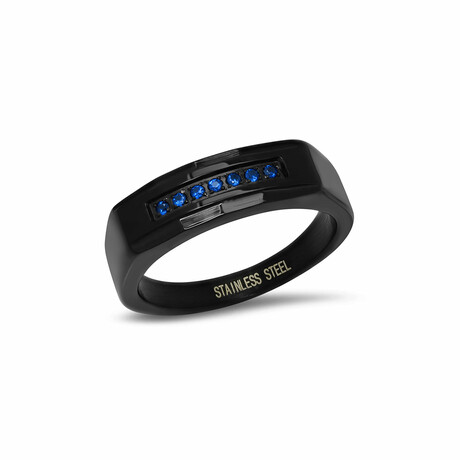 Stainless Steel + Simulated Diamond Ring // Black + Blue (Size 9)