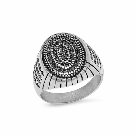 Stainless Steel + Simulated Diamonds Ring // Metallic (Size 9)