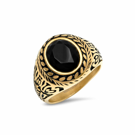 Stainless Steel Floral Accented Ring // 18K Gold Plated (Size 9)
