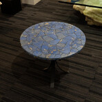 Genuine Polished Blue Quartz Round Table Top + Frame