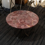 Genuine Polished Strawberry Quartz Round Table Top + Frame