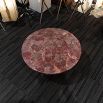 Genuine Polished Strawberry Quartz Round Table Top + Frame