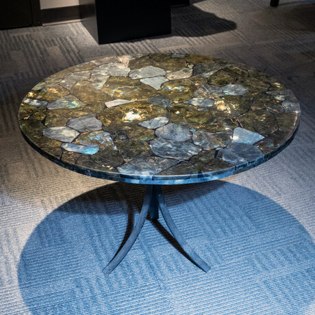 Genuine Polished Labradorite Round Table Top + Frame