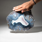 Genuine Moss Agate Geode + Acrylic Display Stand