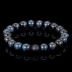 Polished Midnight Tiger Eye + Matte Onyx Bead Stretch Bracelet // Blue + Black // 10mm