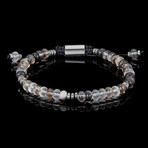 Amazonite Rondelle Beads + Hematite Disc Beads Adjustable Cord Tie Bracelet