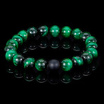 Tiger Eye + Black Matte Onyx Bead Stretch Bracelet // Green + Black // 10mm