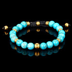 Marbled Natural Stone + Gold Plated Steel Adjustable Cord Tie Bracelet // 8mm (Turquoise)
