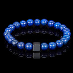 Hematite Cube + Natural Stone Stretch Bracelet // 8mm (Lapis Lazuli)