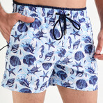 Shells + Seahorses Beach Short // Blue (S)